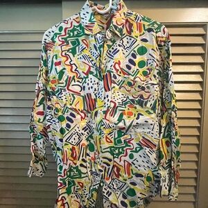 Colorful Vintage Andrew Sport Abstract Patterned Shirt Size M